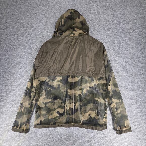 SHINESTAR WOMENS GREEN CAMO MESH FULL ZIP HOODIE SIZE LARGE SHEER HOODED JACKET - Picture 4 of 13